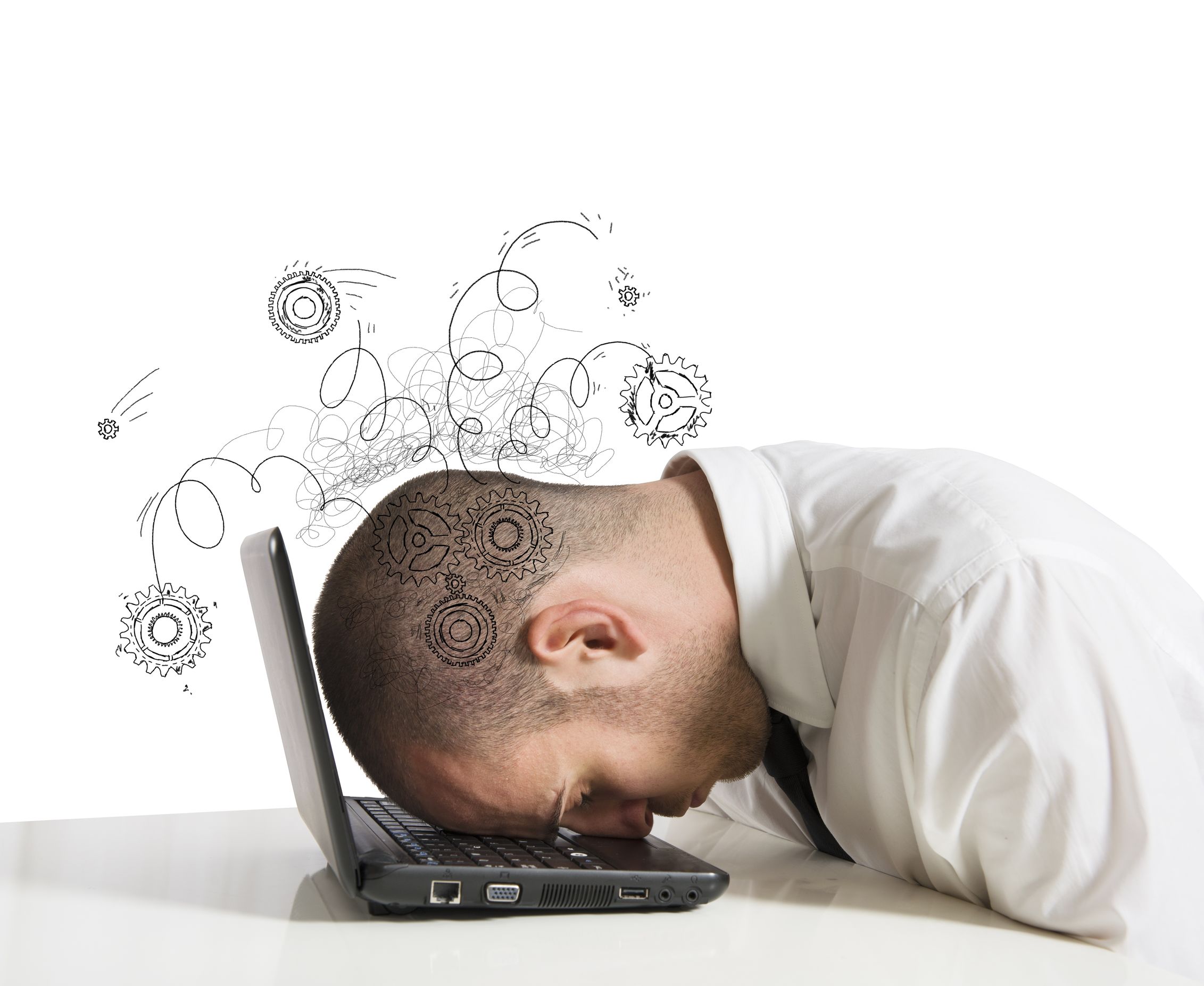 18575374 - concept of stress with businessman sleeping on a laptop